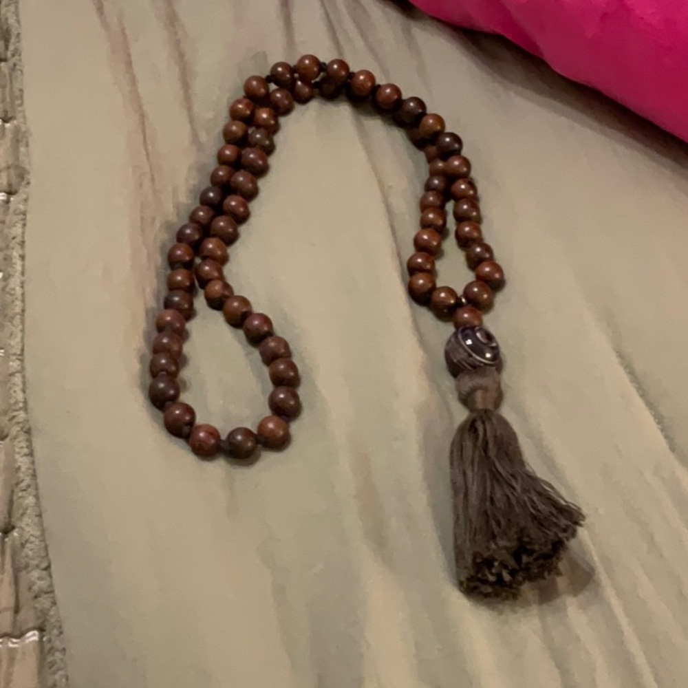 Handcrafted Brown Wood Bead Tassel Necklace